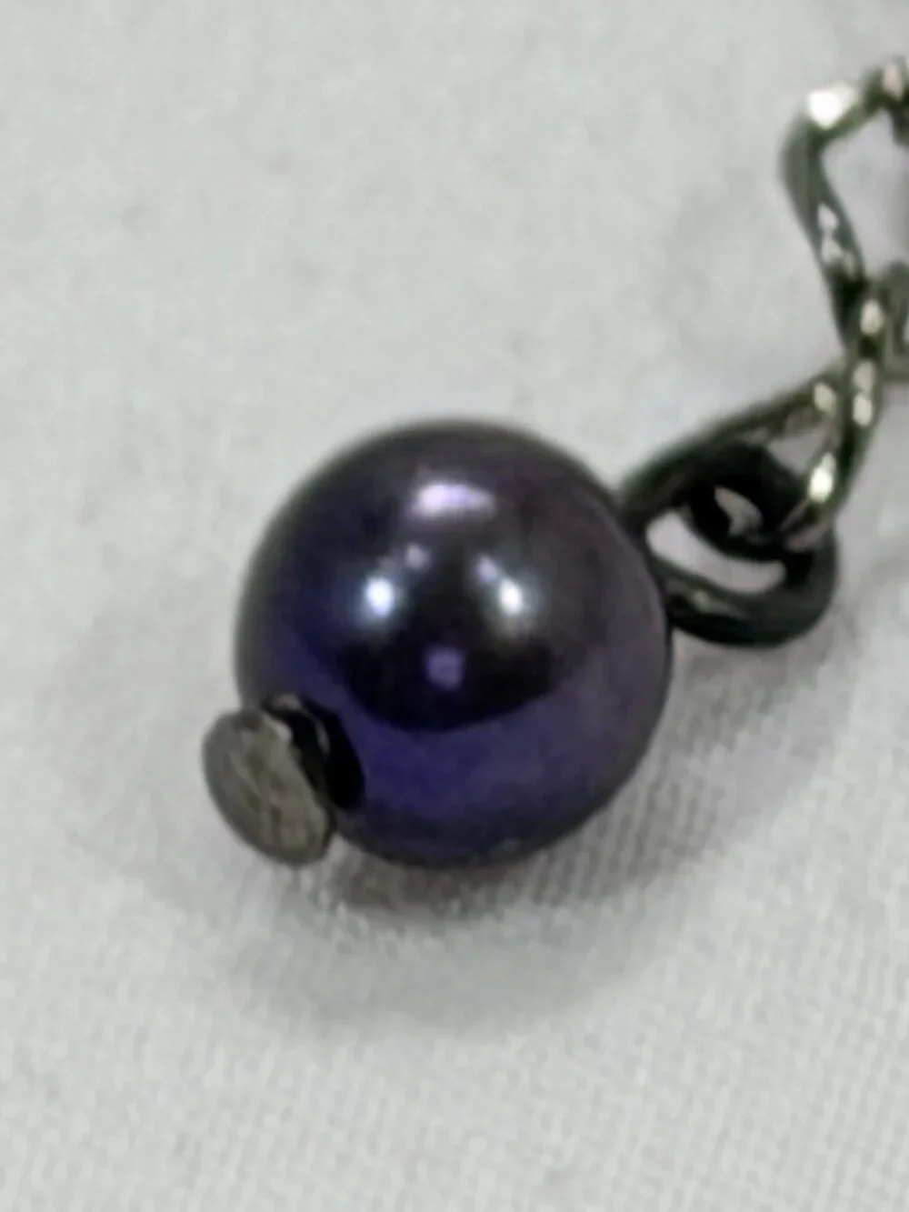 Gunmetal with black silk ribbon black pearl necklace